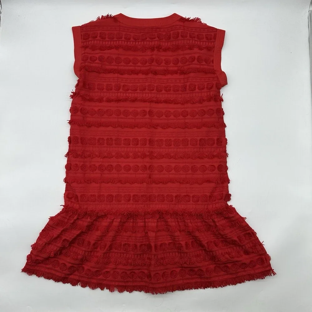 Marie Oliver Herra Women's Size XS Salsa Red Embroidery & Fringe Shift Dress - Picture 12 of 15